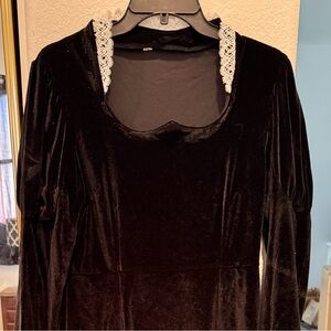 Elegant Black Velvet Dress with Lace Cuffs